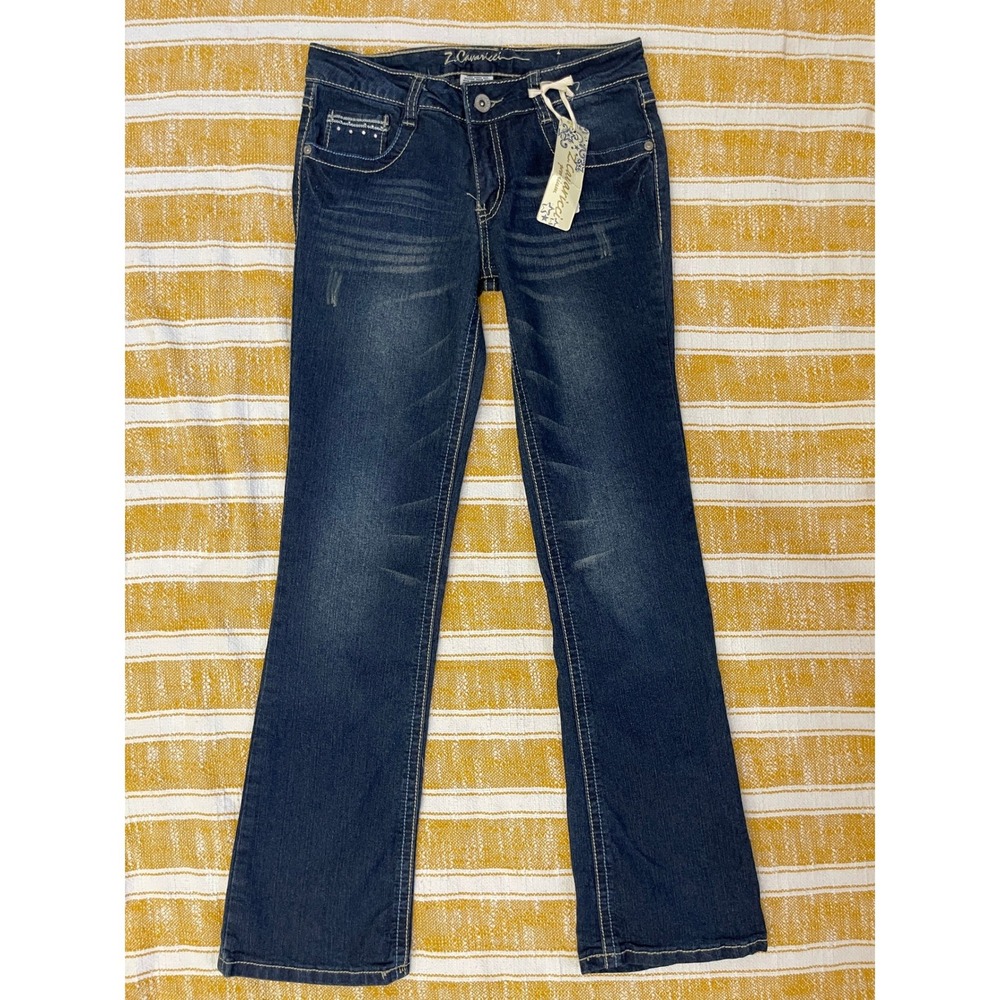 Z. Cavaricci Premium Girls Blue Denim Flare Jeans Rhinestone Pockets Size 14 NWT